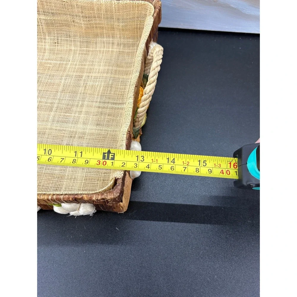 Vintage F. Johnson Handmade Woven Tray Philippines Straw Flower Basket 12.5in